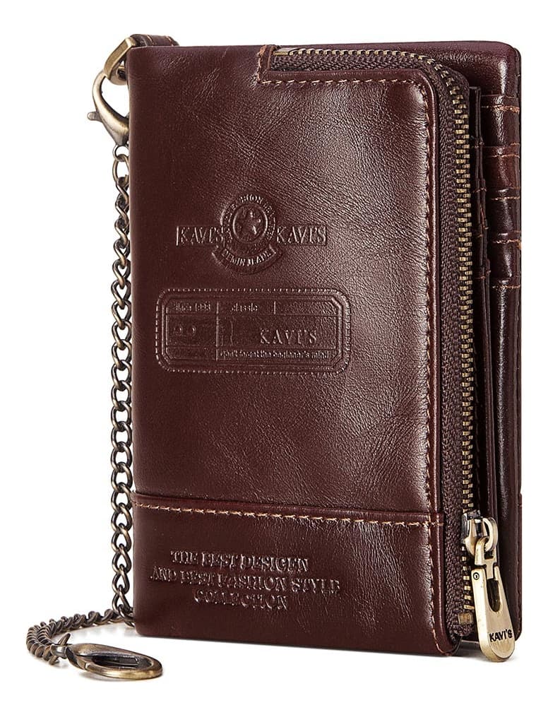 Billetera Kavis Marron Cafe Cuero Genuino Hombre Tarjetero Cartera Monedero Seguridad RFID