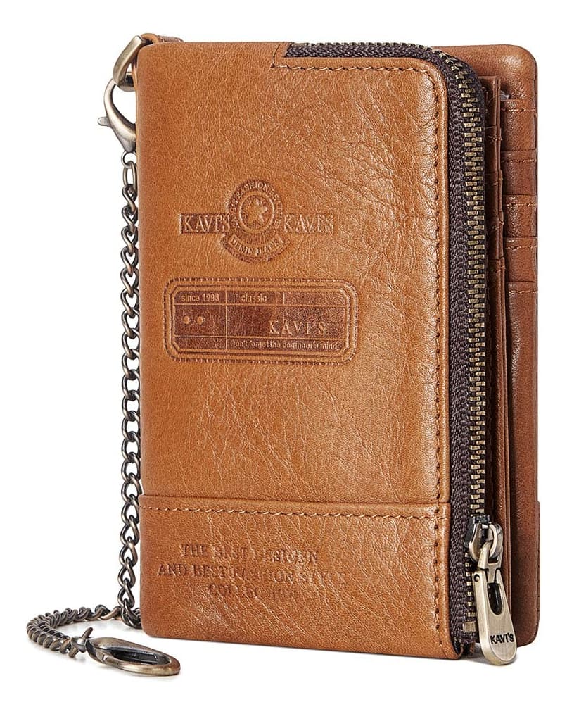 Billetera Kavis Marron Claro Cuero Genuino Hombre Tarjetero Cartera Monedero Seguridad RFID