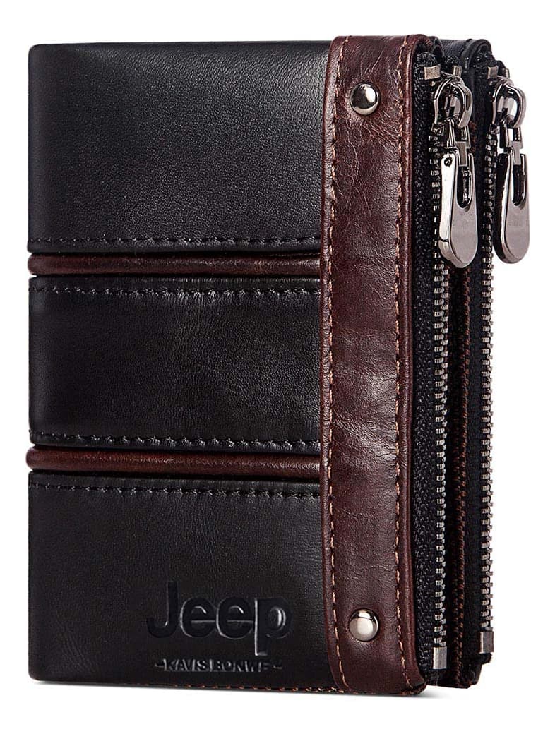 Billetera Jeep Negra Cuero Genuino Hombre Mujer Cartera Monedero Seguridad RFID
