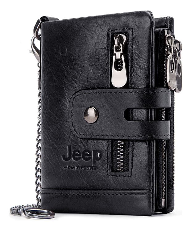 Billetera Jeep Negra Hombre Mujer 100% Cuero Genuino Seguridad RFID Cartera Monedero