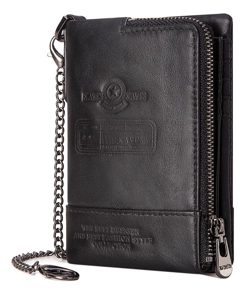 Billetera Kavis Negra Cuero Genuino Hombre Tarjetero Cartera Monedero Seguridad RFID
